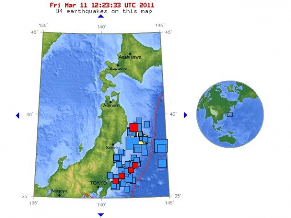 Detalle de los horarios estimados de llegada del oleaje por terremoto en Jap&oacute;n